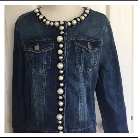 denim jacket with pearl trim
